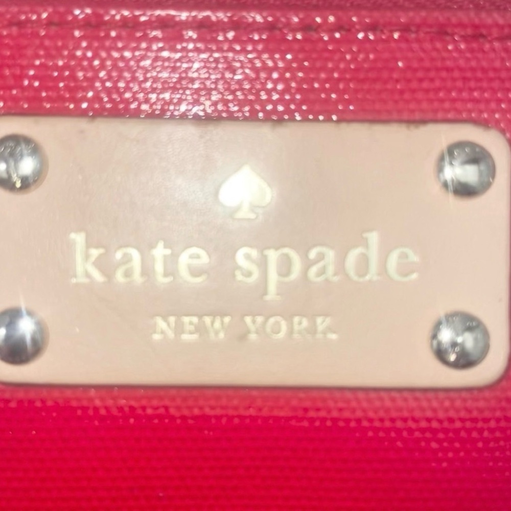 kate spade Red Patent Wristlet Clutch with Gold Logo Plaque - Picture 3 of 9
